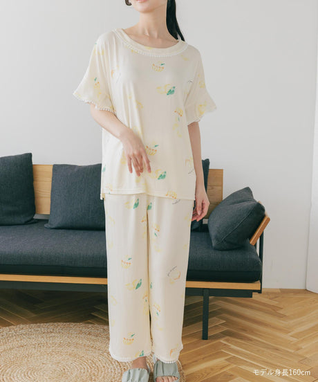 ≪tororelax とろリラ≫ フレア袖 プルオーバー＆クロップドパンツ セットアップ No.1